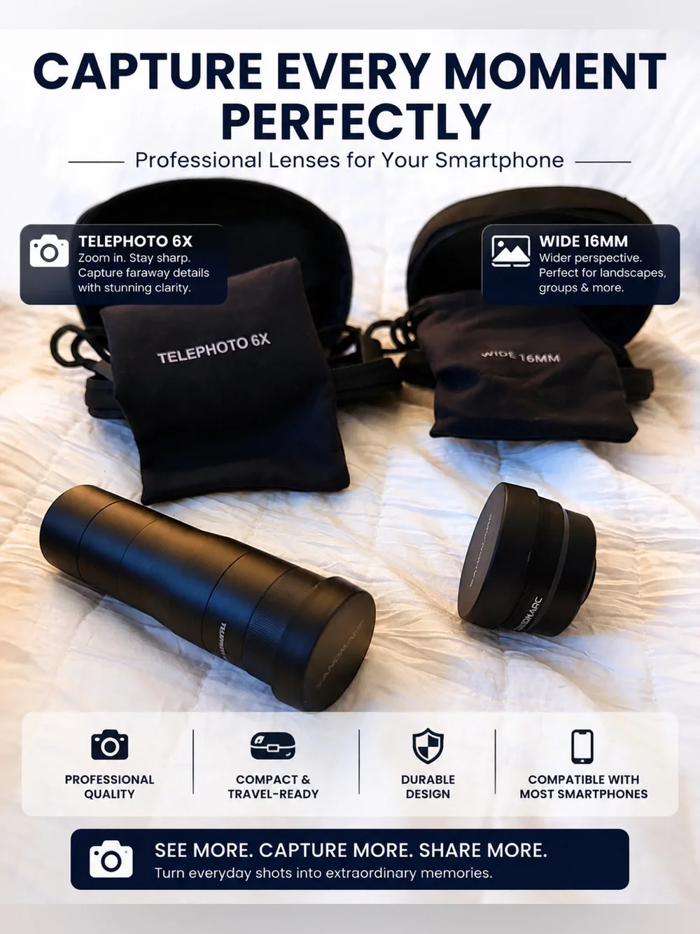 Smartphone Telephoto & Wide Lens Kit - Black - Brand new no tags but never used